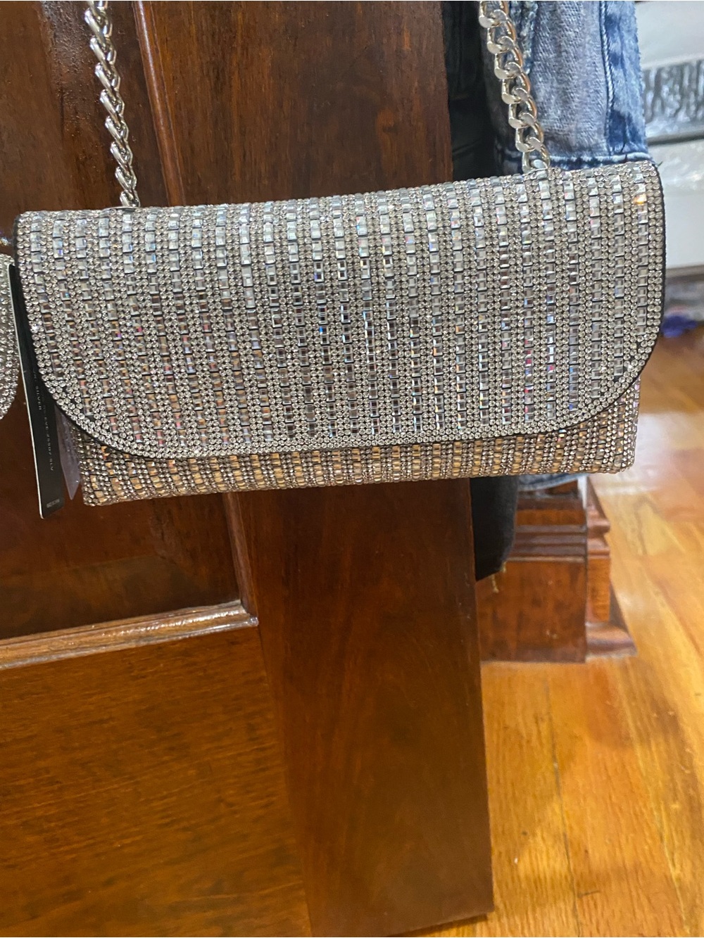 Sparkling Silver Rhinestone Chain Shoulder Bag